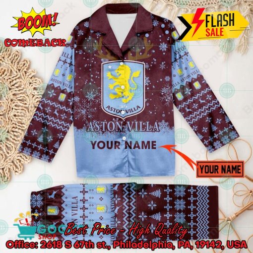 Aston Villa FC Deer Horn Personalized Name Pajamas Set For Christmas 2024