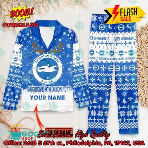 Brighton & Hove Albion FC Deer Horn Personalized Name Pajamas Set For Christmas 2024