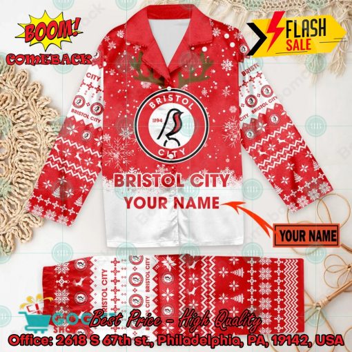 Bristol City FC Deer Horn Personalized Name Pajamas Set For Christmas 2024