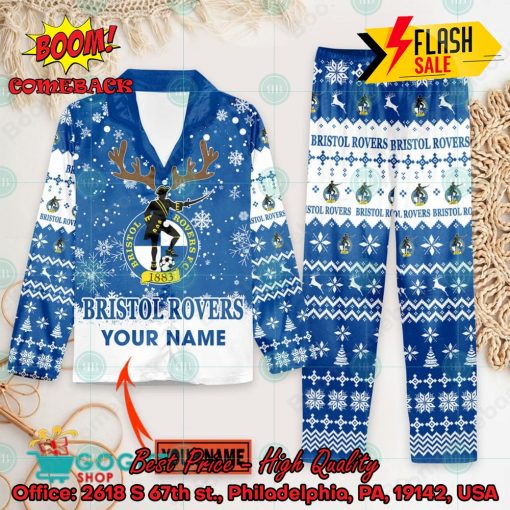 Bristol Rovers FC Deer Horn Personalized Name Pajamas Set For Christmas 2024