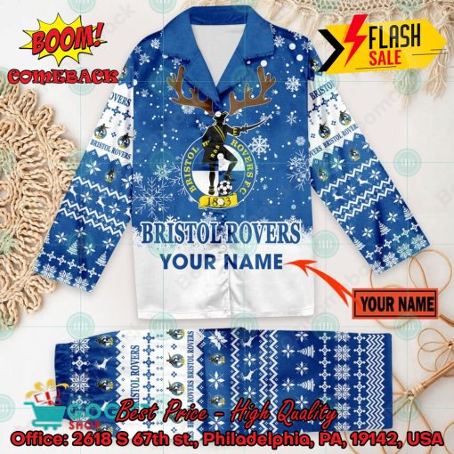 Bristol Rovers FC Deer Horn Personalized Name Pajamas Set For Christmas 2024