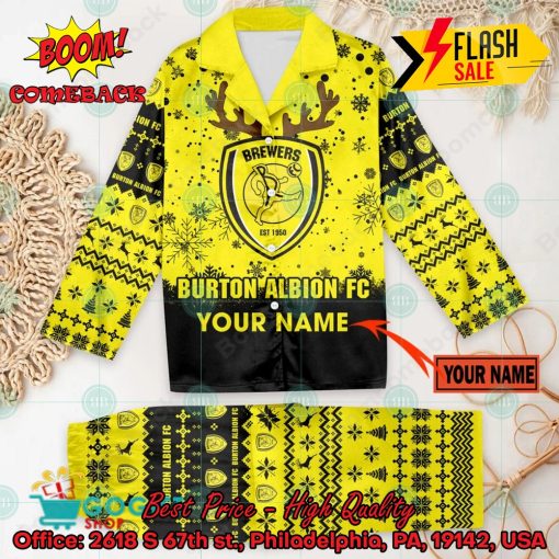 Burton Albion FC Deer Horn Personalized Name Pajamas Set For Christmas 2024