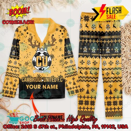 Cambridge United FC Deer Horn Personalized Name Pajamas Set For Christmas 2024