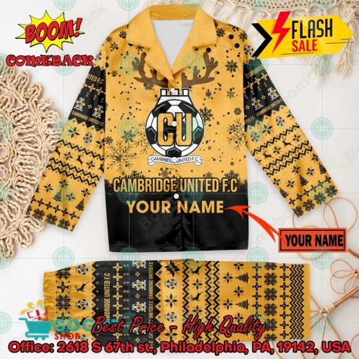 Cambridge United FC Deer Horn Personalized Name Pajamas Set For Christmas 2024