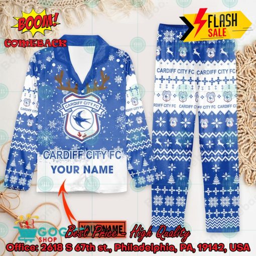 Cardiff City FC Deer Horn Personalized Name Pajamas Set For Christmas 2024