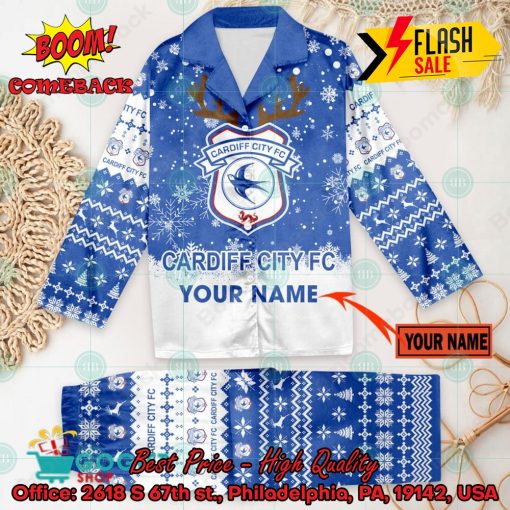 Cardiff City FC Deer Horn Personalized Name Pajamas Set For Christmas 2024