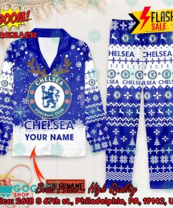 Chelsea FC Deer Horn Personalized Name Pajamas Set For Christmas 2024