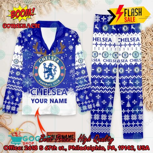 Chelsea FC Deer Horn Personalized Name Pajamas Set For Christmas 2024