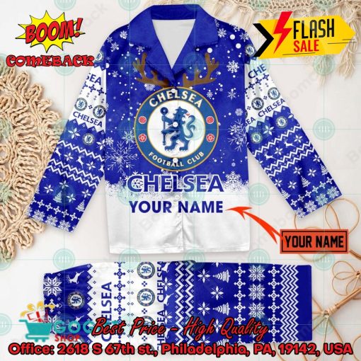 Chelsea FC Deer Horn Personalized Name Pajamas Set For Christmas 2024