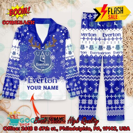 Everton FC Deer Horn Personalized Name Pajamas Set For Christmas 2024