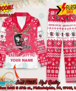 Exeter City FC Deer Horn Personalized Name Pajamas Set For Christmas 2024