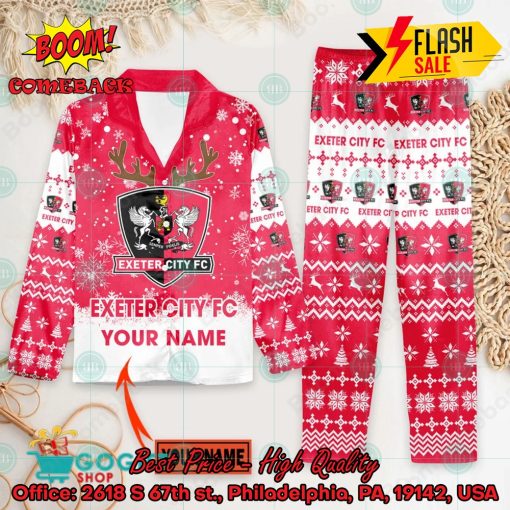 Exeter City FC Deer Horn Personalized Name Pajamas Set For Christmas 2024