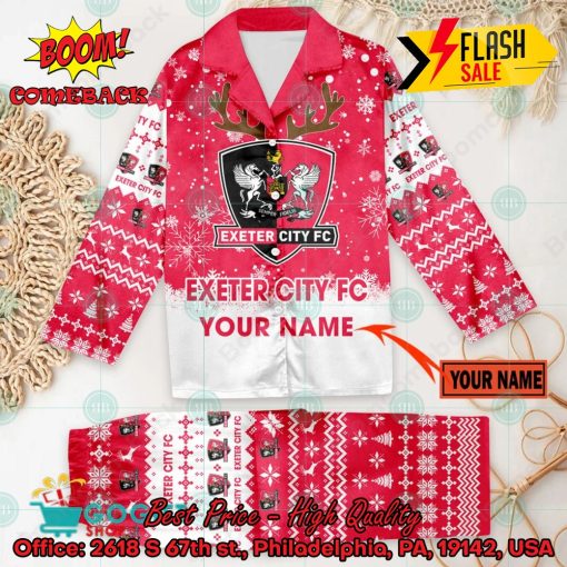 Exeter City FC Deer Horn Personalized Name Pajamas Set For Christmas 2024