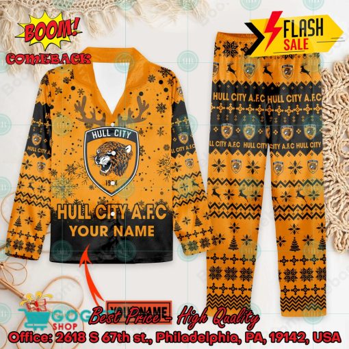 Hull City AFC Deer Horn Personalized Name Pajamas Set For Christmas 2024