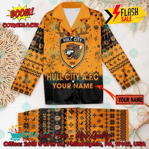 Hull City AFC Deer Horn Personalized Name Pajamas Set For Christmas 2024