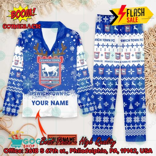 Ipswich Town FC Deer Horn Personalized Name Pajamas Set For Christmas 2024