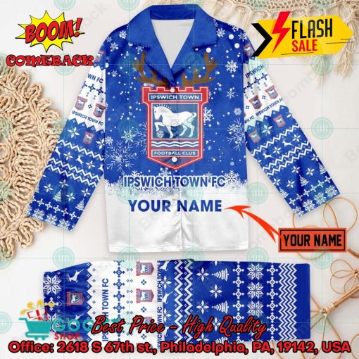 Ipswich Town FC Deer Horn Personalized Name Pajamas Set For Christmas 2024