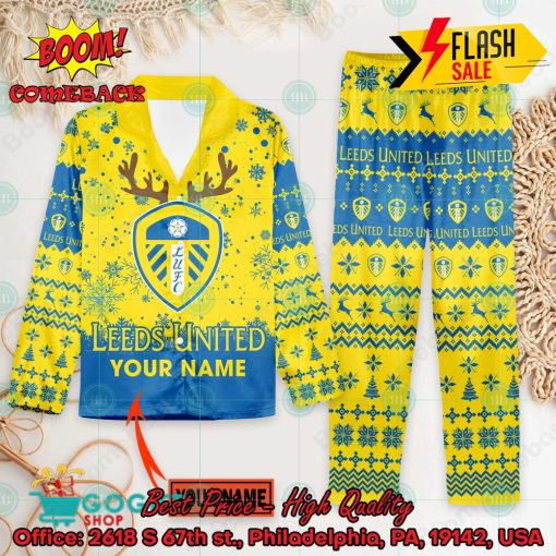 Leeds United FC Deer Horn Personalized Name Pajamas Set For Christmas 2024