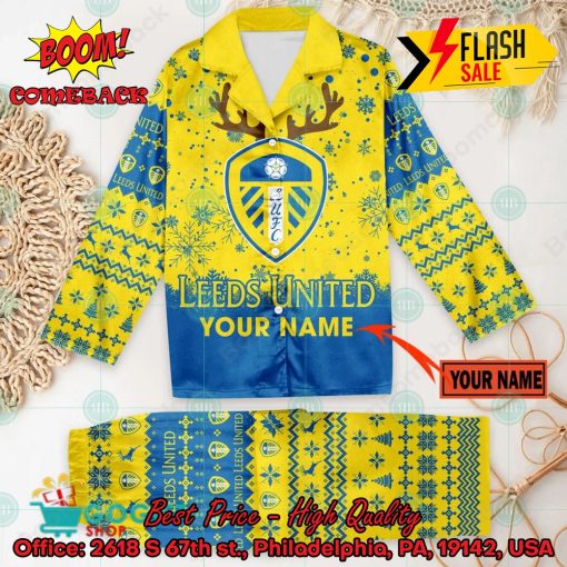 Leeds United FC Deer Horn Personalized Name Pajamas Set For Christmas 2024