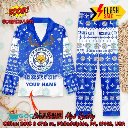 Leicester City FC Deer Horn Personalized Name Pajamas Set For Christmas 2024