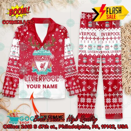 Liverpool FC Deer Horn Personalized Name Pajamas Set For Christmas 2024