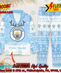 Manchester City FC Deer Horn Personalized Name Pajamas Set For Christmas 2024