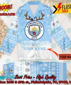 Manchester City FC Deer Horn Personalized Name Pajamas Set For Christmas 2024