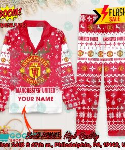 Manchester United FC Deer Horn Personalized Name Pajamas Set For Christmas 2024