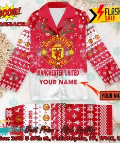 Manchester United FC Deer Horn Personalized Name Pajamas Set For Christmas 2024