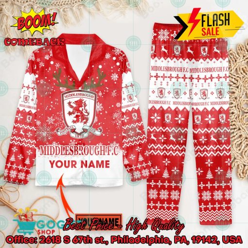 Middlesbrough FC Deer Horn Personalized Name Pajamas Set For Christmas 2024