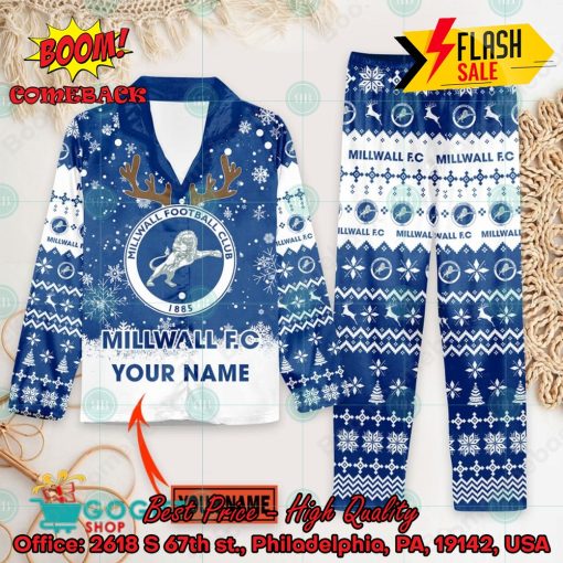 Millwall FC Deer Horn Personalized Name Pajamas Set For Christmas 2024