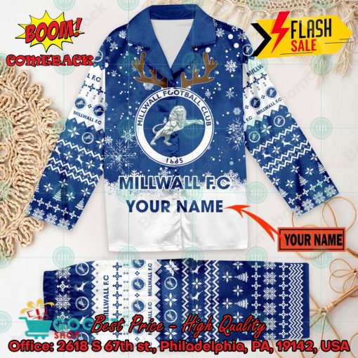 Millwall FC Deer Horn Personalized Name Pajamas Set For Christmas 2024