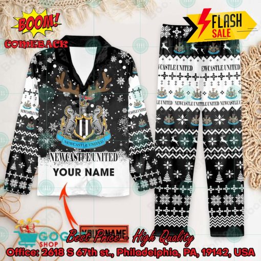 Newcastle United FC Deer Horn Personalized Name Pajamas Set For Christmas 2024