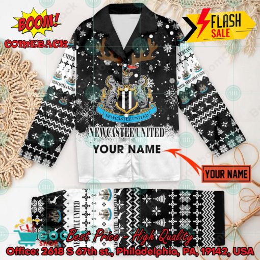 Newcastle United FC Deer Horn Personalized Name Pajamas Set For Christmas 2024