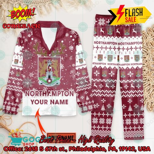 Northampton Town FC Deer Horn Personalized Name Pajamas Set For Christmas 2024