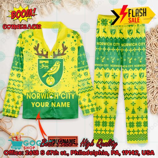 Norwich City FC Deer Horn Personalized Name Pajamas Set For Christmas 2024