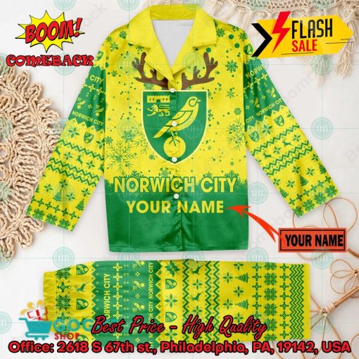 Norwich City FC Deer Horn Personalized Name Pajamas Set For Christmas 2024