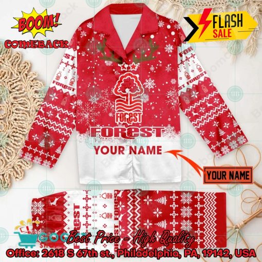 Nottingham Forest FC Deer Horn Personalized Name Pajamas Set For Christmas 2024