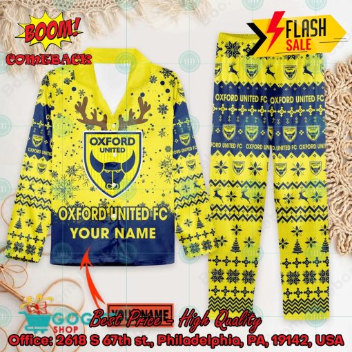 Oxford United FC Deer Horn Personalized Name Pajamas Set For Christmas 2024