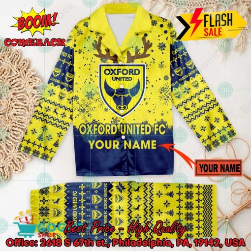 Oxford United FC Deer Horn Personalized Name Pajamas Set For Christmas 2024