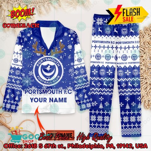 Portsmouth FC Deer Horn Personalized Name Pajamas Set For Christmas 2024