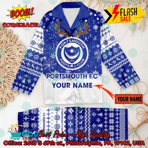 Portsmouth FC Deer Horn Personalized Name Pajamas Set For Christmas 2024