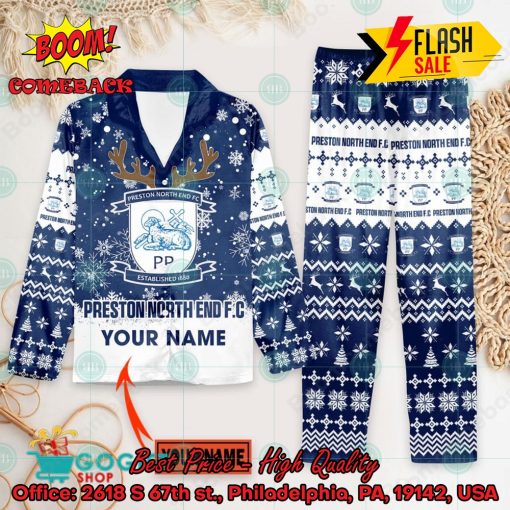 Preston North End FC Deer Horn Personalized Name Pajamas Set For Christmas 2024