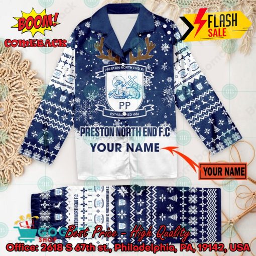 Preston North End FC Deer Horn Personalized Name Pajamas Set For Christmas 2024