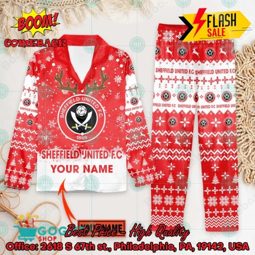 Sheffield United FC Deer Horn Personalized Name Pajamas Set For Christmas 2024