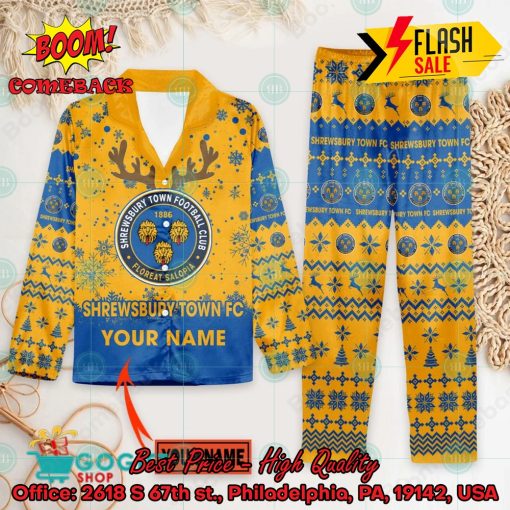 Shrewsbury Town FC Deer Horn Personalized Name Pajamas Set For Christmas 2024