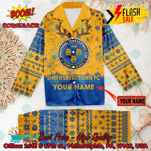 Shrewsbury Town FC Deer Horn Personalized Name Pajamas Set For Christmas 2024