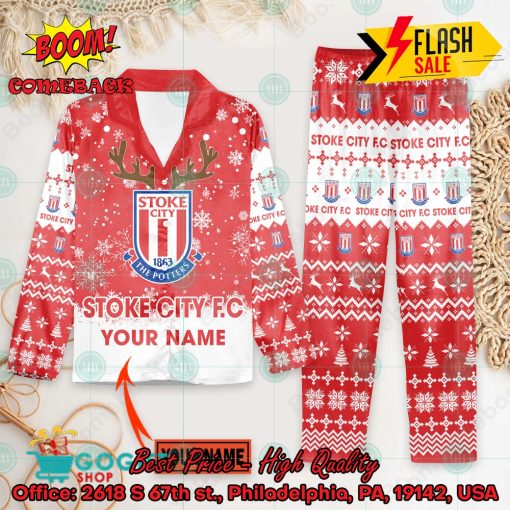 Stoke City FC Deer Horn Personalized Name Pajamas Set For Christmas 2024