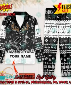 Swansea City AFC Deer Horn Personalized Name Pajamas Set For Christmas 2024