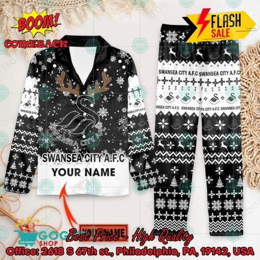 Swansea City AFC Deer Horn Personalized Name Pajamas Set For Christmas 2024